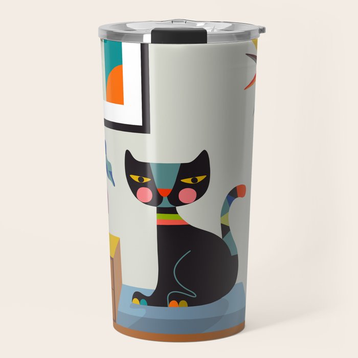 Mid Century Modern Cat Travel Mug Gallery Image 1