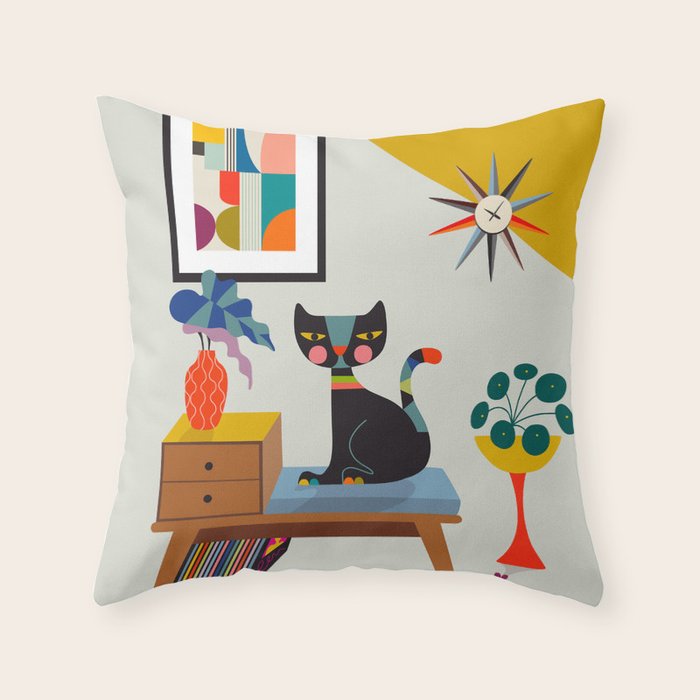 Mid Century Modern Cat Throw Pillow Gallery Image 6