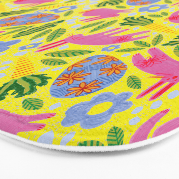 Cute Colorful Rabbits & Decorative Eggs in Yellow & Pink Bath Mat Gallery Image 3
