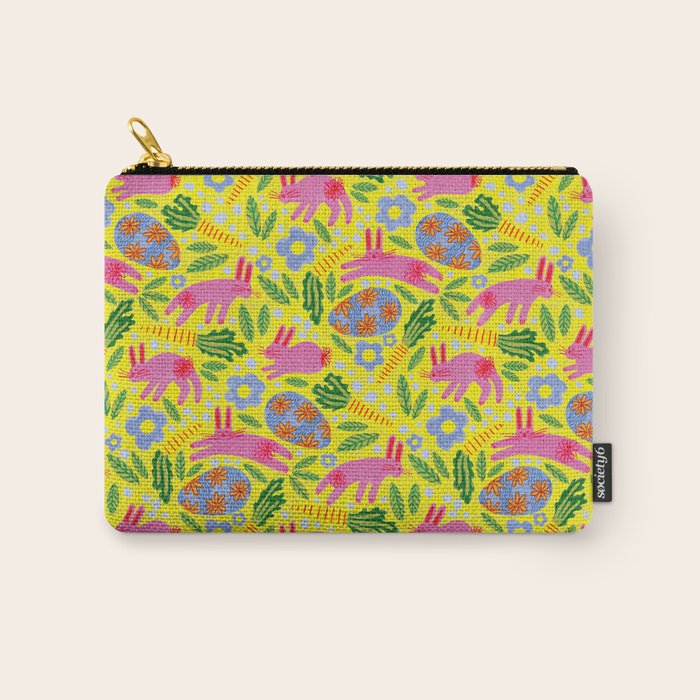 Cute Colorful Rabbits & Decorative Eggs in Yellow & Pink Carry All Pouch Gallery Image 1