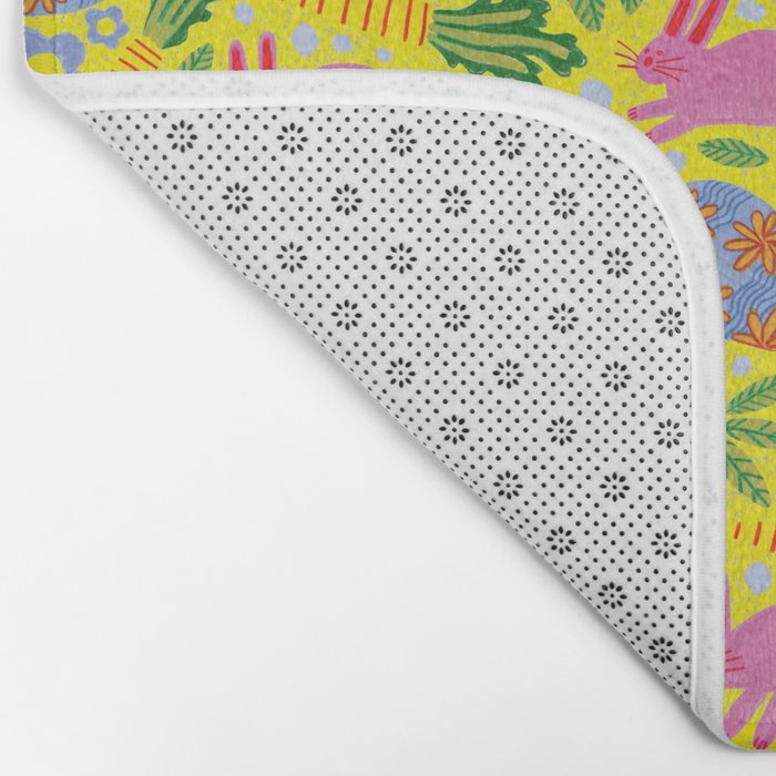 Cute Colorful Rabbits & Decorative Eggs in Yellow & Pink Bath Mat Gallery Image 2