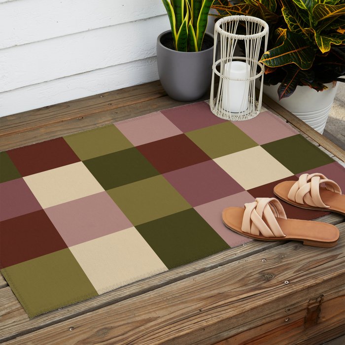Bold Earthy Checks Pattern - Large V Outdoor Rug Gallery Image 2