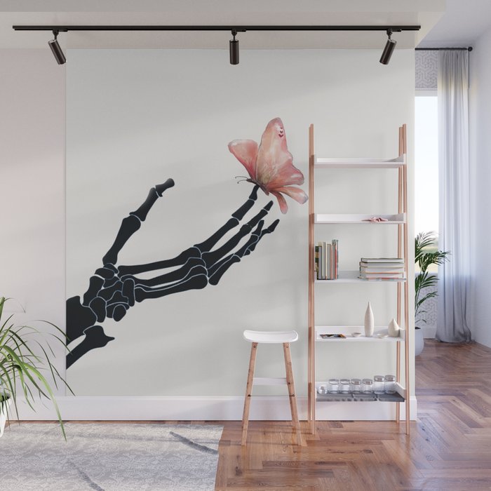 Butterfly on Skeleton Hand Wall Mural Gallery Image 1