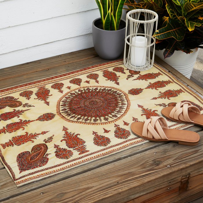 Kerman South Persian Embroidery Print Outdoor Rug Gallery Image 2