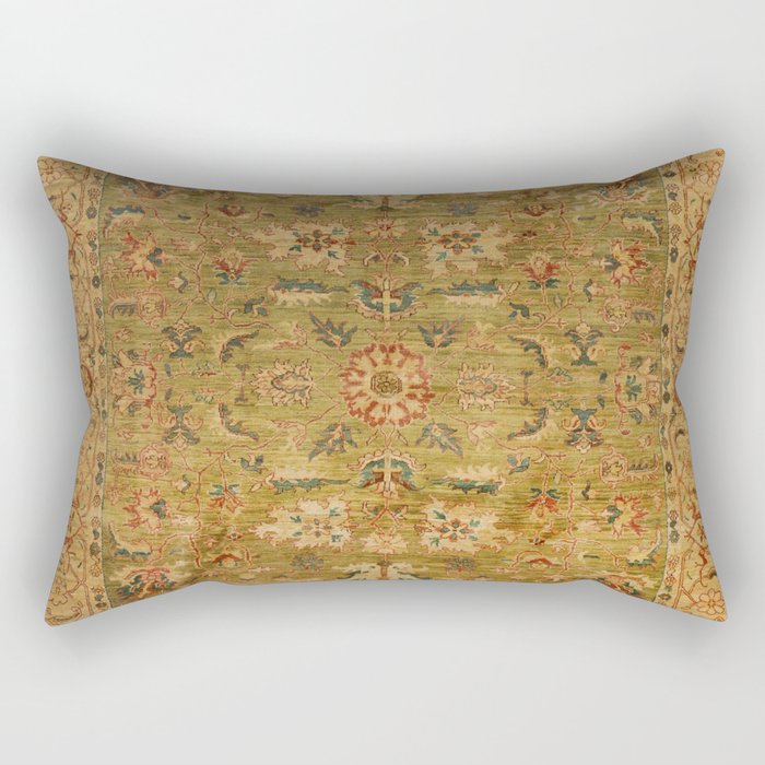 Persian 19th Century Authentic Colorful Muted Green Yellow Blue Vintage Patterns Rectangular Pillow Gallery Image 2