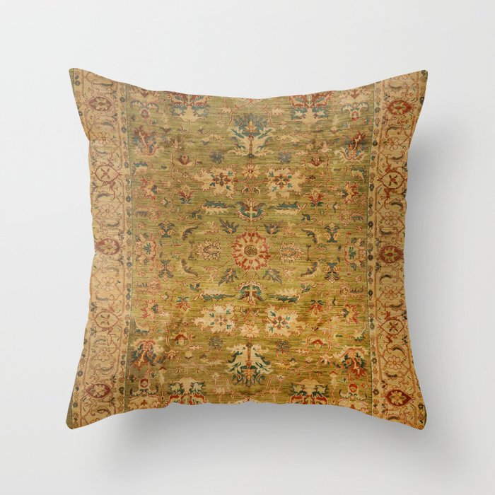 Persian 19th Century Authentic Colorful Muted Green Yellow Blue Vintage Patterns Throw Pillow Gallery Image 1