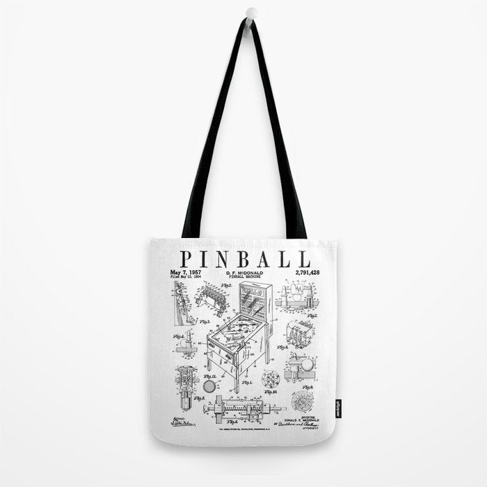 Pinball Arcade Gaming Machine Vintage Gamer Patent Print Tote Bag Gallery Image 2