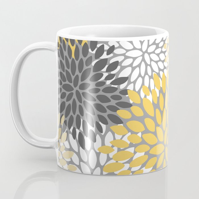 Modern Elegant Chic Floral Pattern, Soft Yellow, Gray, White Coffee Mug Gallery Image 3