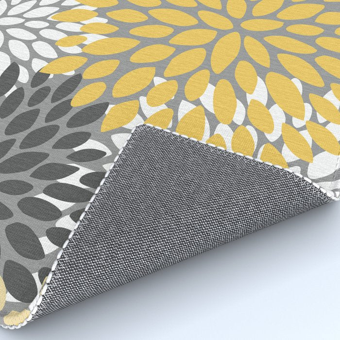Modern Elegant Chic Floral Pattern, Soft Yellow, Gray, White Rug Gallery Image 4