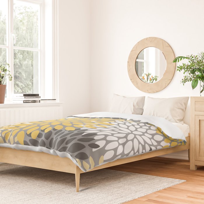 Modern Elegant Chic Floral Pattern, Soft Yellow, Gray, White Duvet Cover Gallery Image 2