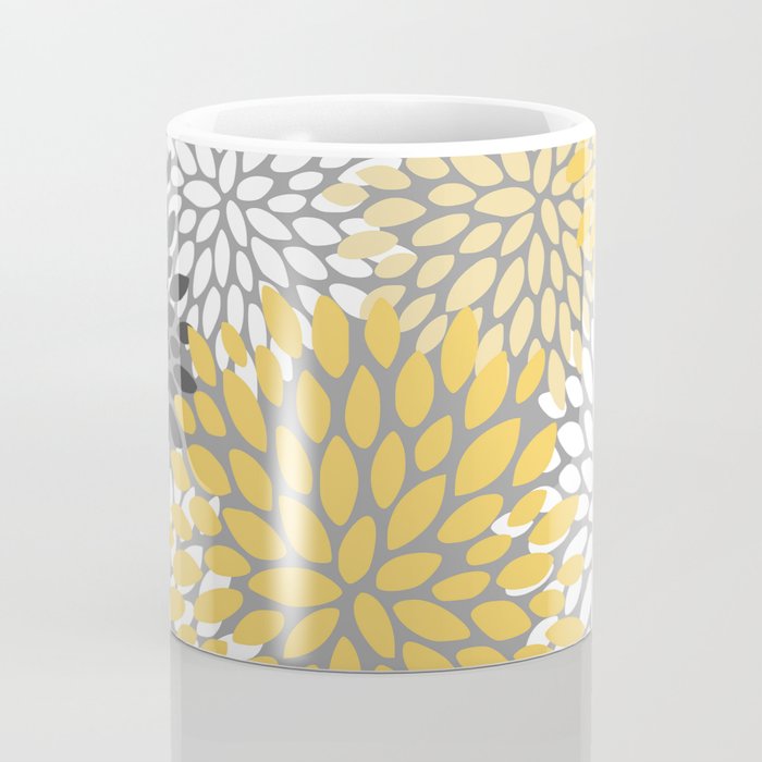 Modern Elegant Chic Floral Pattern, Soft Yellow, Gray, White Coffee Mug Gallery Image 4