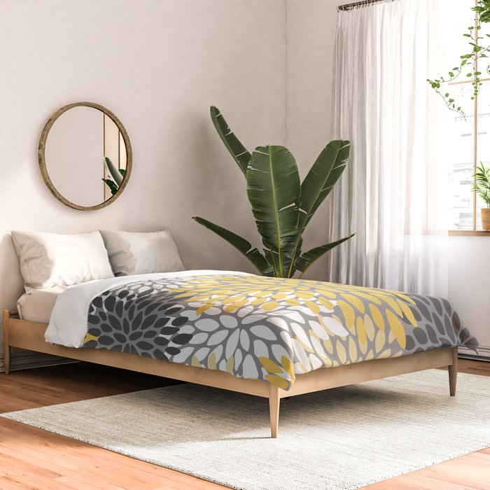 Modern Elegant Chic Floral Pattern, Soft Yellow, Gray, White Comforter Gallery Image 2