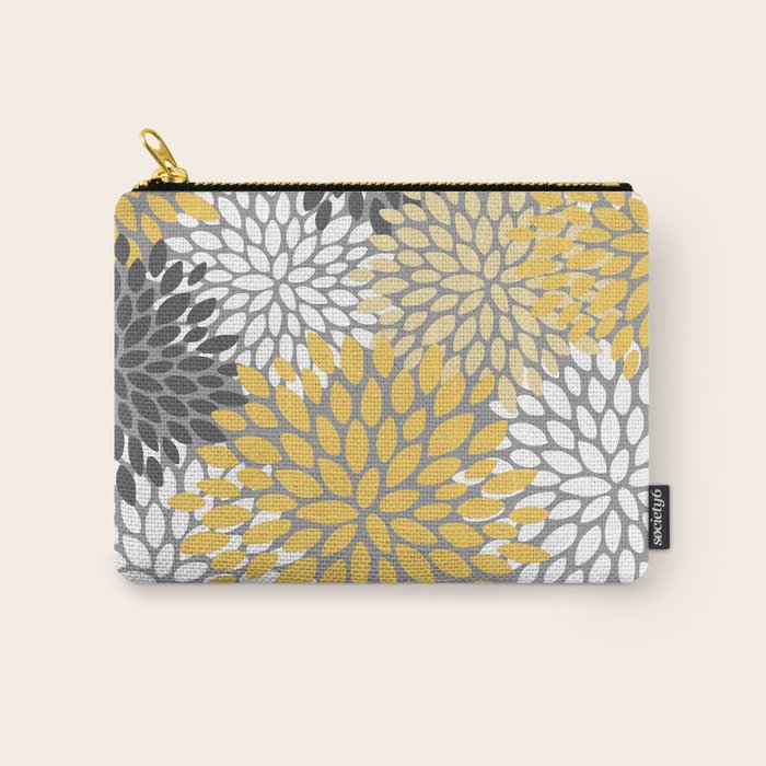 Modern Elegant Chic Floral Pattern, Soft Yellow, Gray, White Carry All Pouch Gallery Image 1