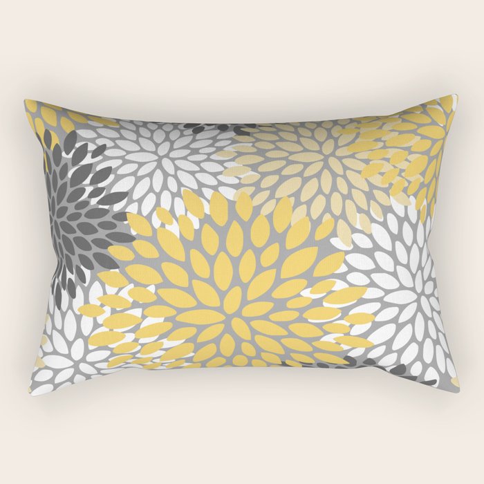 Modern Elegant Chic Floral Pattern, Soft Yellow, Gray, White Rectangular Pillow Gallery Image 1