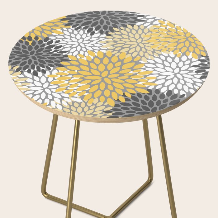 Modern Elegant Chic Floral Pattern, Soft Yellow, Gray, White Side Table Gallery Image 2