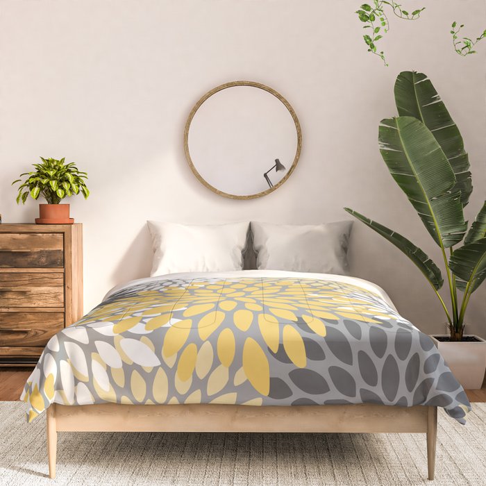 Modern Elegant Chic Floral Pattern, Soft Yellow, Gray, White Comforter Gallery Image 3