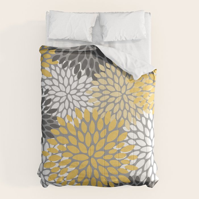 Modern Elegant Chic Floral Pattern, Soft Yellow, Gray, White Comforter Gallery Image 6