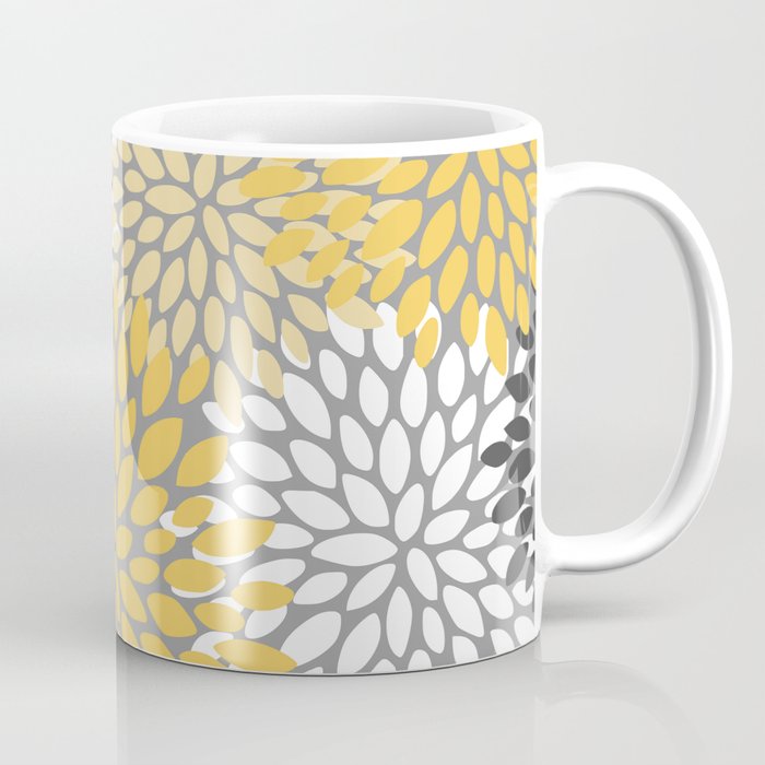 Modern Elegant Chic Floral Pattern, Soft Yellow, Gray, White Coffee Mug Gallery Image 1