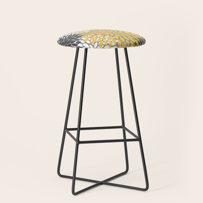Modern Elegant Chic Floral Pattern, Soft Yellow, Gray, White Stool Gallery Image 1