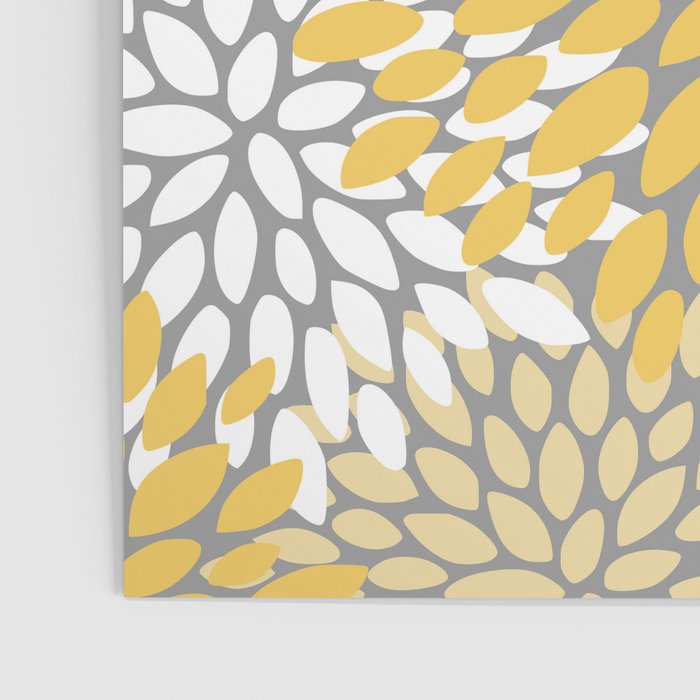 Modern Elegant Chic Floral Pattern, Soft Yellow, Gray, White Poster Gallery Image 3