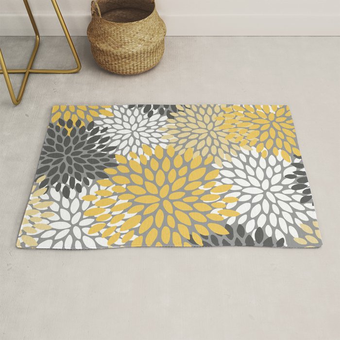 Modern Elegant Chic Floral Pattern, Soft Yellow, Gray, White Rug Gallery Image 1