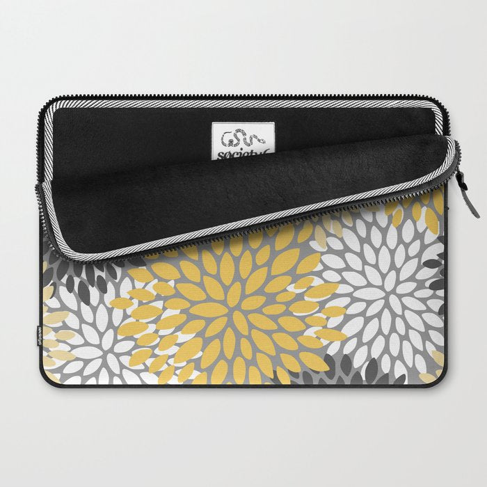 Modern Elegant Chic Floral Pattern, Soft Yellow, Gray, White Laptop Sleeve Gallery Image 2