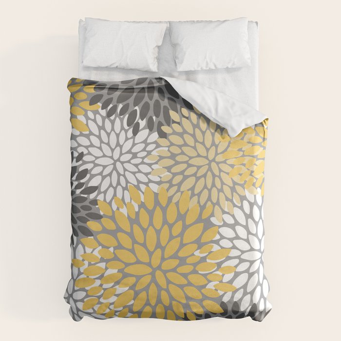 Modern Elegant Chic Floral Pattern, Soft Yellow, Gray, White Duvet Cover Gallery Image 6
