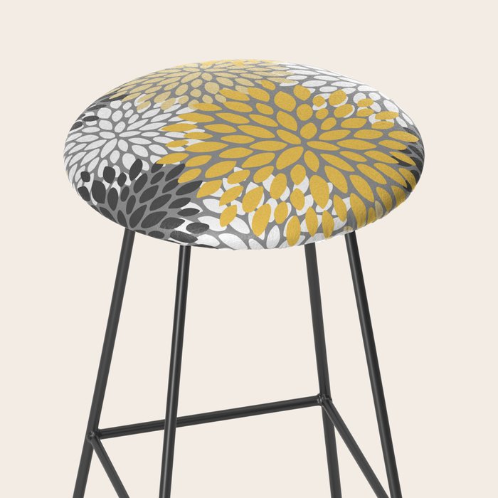 Modern Elegant Chic Floral Pattern, Soft Yellow, Gray, White Stool Gallery Image 2