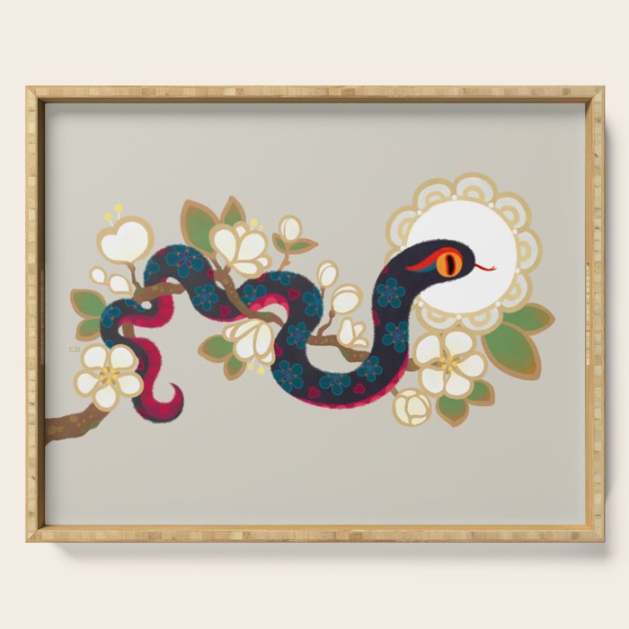 Snake and flowers 2 Serving Tray Gallery Image 1