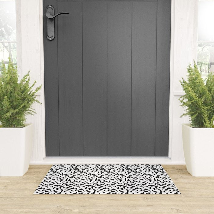 Black and white line doodle squiggle pattern Welcome Mat Gallery Image 3