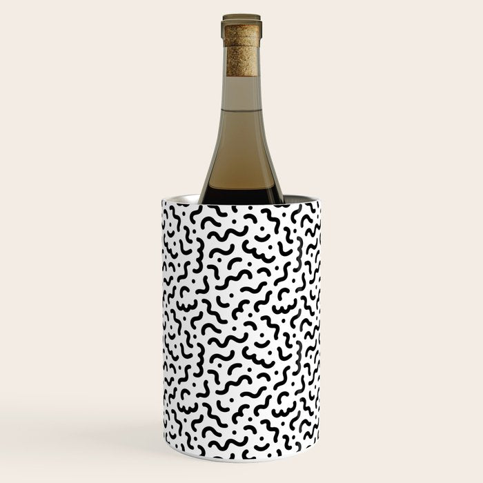 Black and white line doodle squiggle pattern Wine Chiller Gallery Image 1