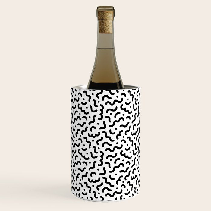 Black and white line doodle squiggle pattern Wine Chiller Gallery Image 2