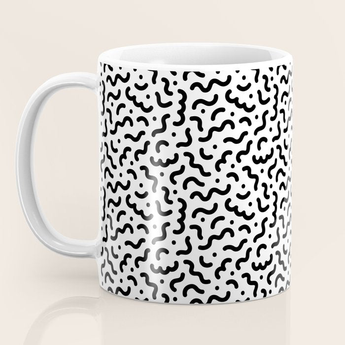 Black and white line doodle squiggle pattern Coffee Mug Gallery Image 3