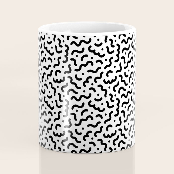 Black and white line doodle squiggle pattern Coffee Mug Gallery Image 4