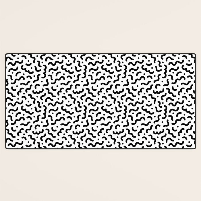 Black and white line doodle squiggle pattern Desk Mat Gallery Image 3