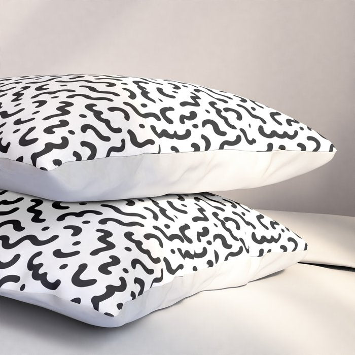 Black and white line doodle squiggle pattern Pillow Sham Gallery Image 3