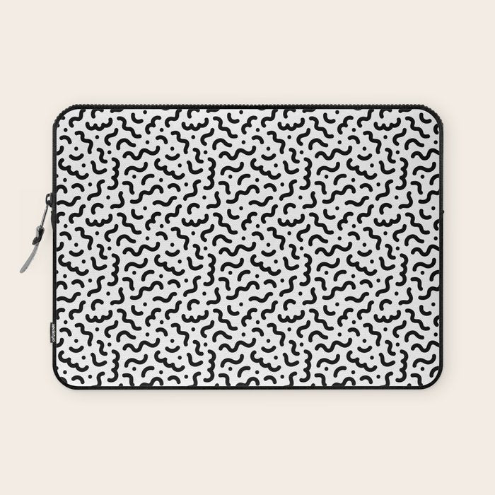 Black and white line doodle squiggle pattern Laptop Sleeve Gallery Image 1