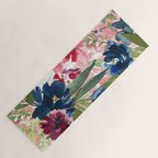 Watercolor pink navy blue burgundy mint floral Yoga Mat Gallery Image 1