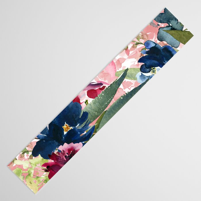 Watercolor pink navy blue burgundy mint floral Table Runner Gallery Image 3