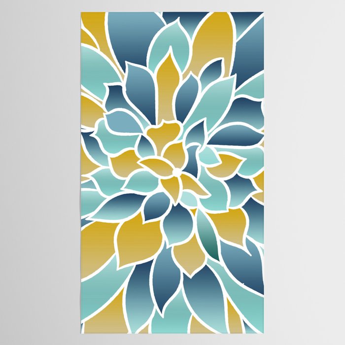 Modern, Floral Prints, Yellow, Blue and Teal Tablecloth Gallery Image 2