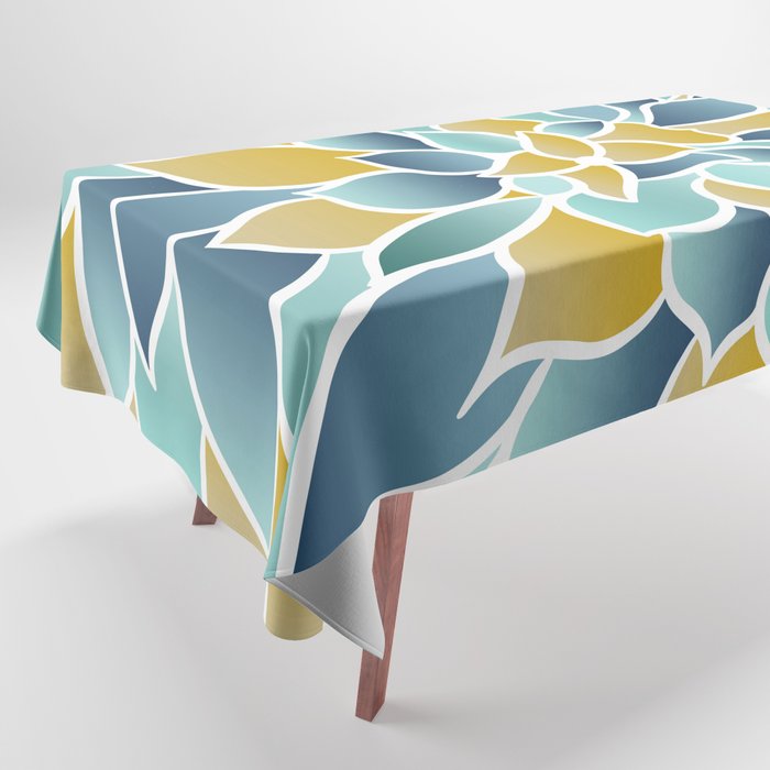 Modern, Floral Prints, Yellow, Blue and Teal Tablecloth Gallery Image 1