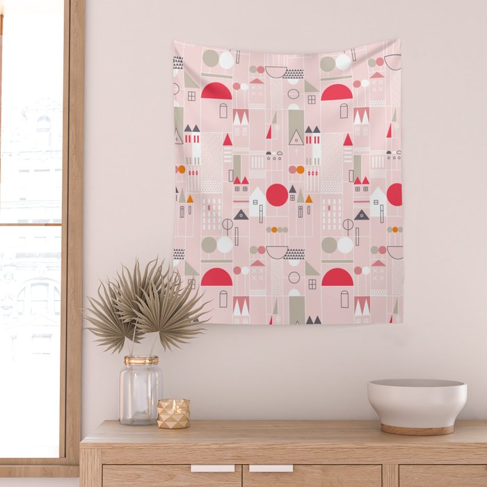 City life blocks pearl pink Wall Tapestry Gallery Image 2