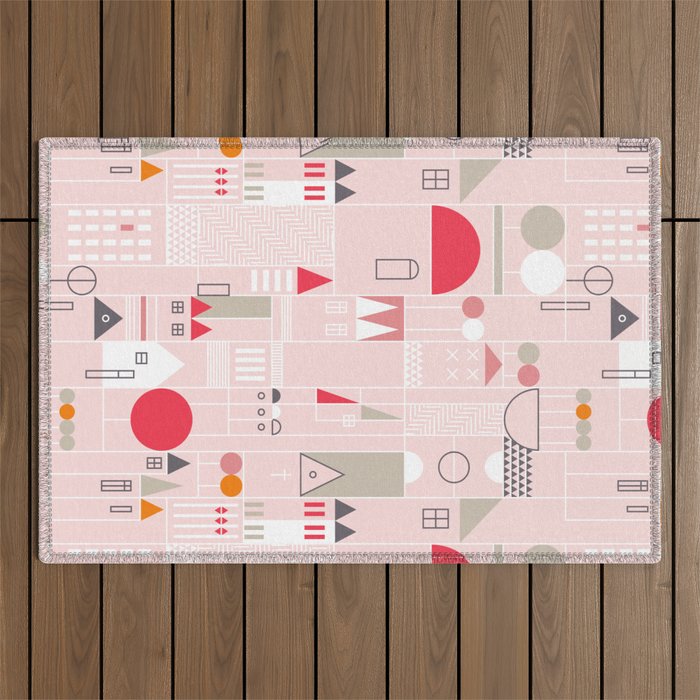 City life blocks pearl pink Outdoor Rug Gallery Image 1