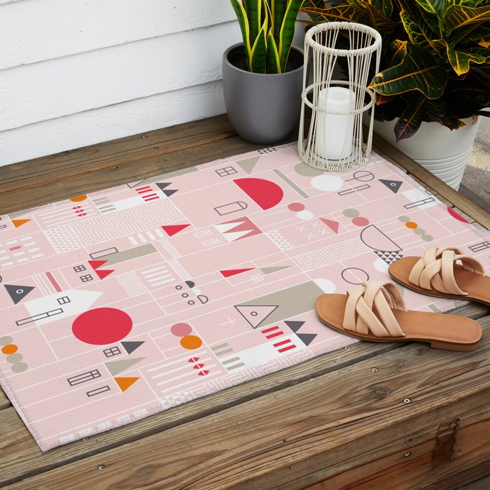 City life blocks pearl pink Outdoor Rug Gallery Image 2