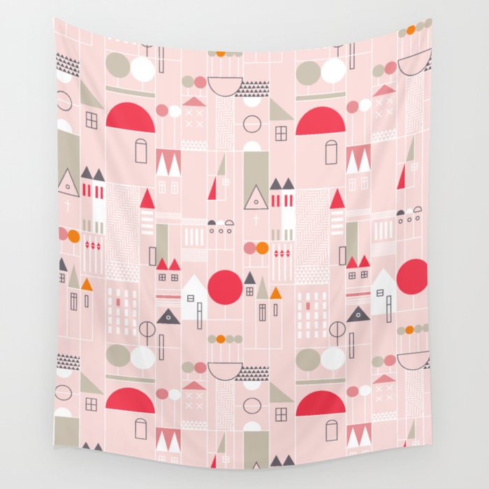 City life blocks pearl pink Wall Tapestry Gallery Image 4