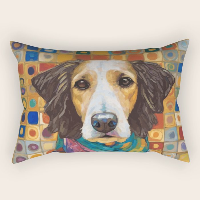 Gustav Klimt Style Dog with Colorful Scarf Rectangular Pillow Gallery Image 2