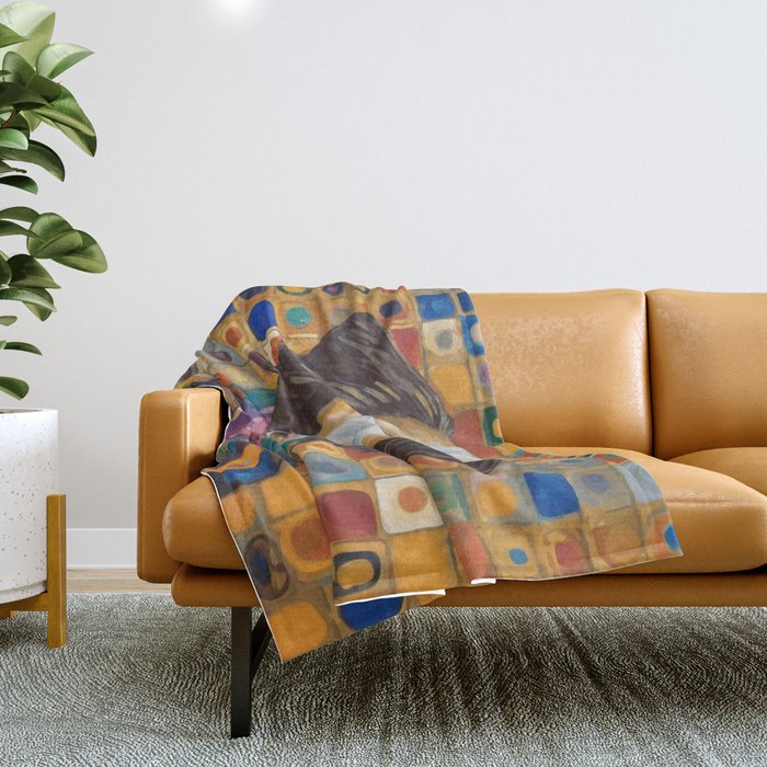Gustav Klimt Style Dog with Colorful Scarf Throw Blanket Gallery Image 1