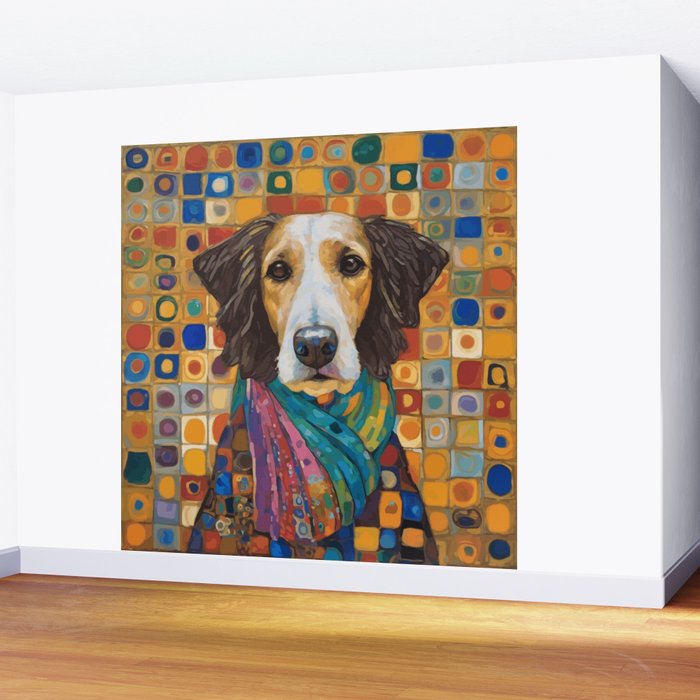 Gustav Klimt Style Dog with Colorful Scarf Wall Mural Gallery Image 2