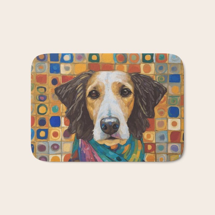 Gustav Klimt Style Dog with Colorful Scarf Bath Mat Gallery Image 1