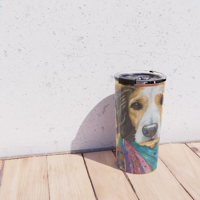 Gustav Klimt Style Dog with Colorful Scarf Travel Mug Gallery Image 4